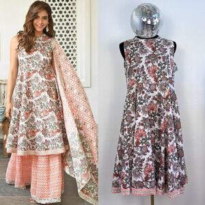 Janasya Floral Block Print Kurta Tunic Dress Size XL Sleeveless Paisley bohemian